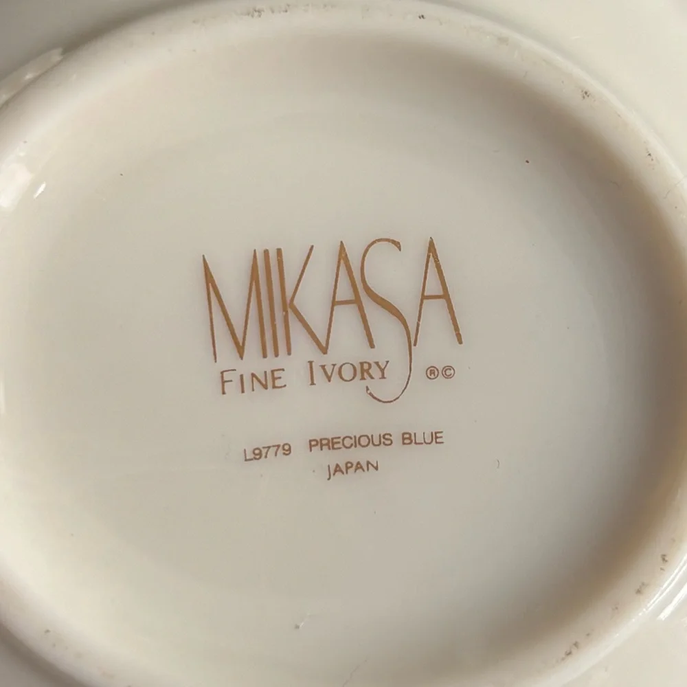 Vintage Mikasa Fine Ivory Cream and Sugar Set Precious Blue Pattern Japan - Picture 7 of 9